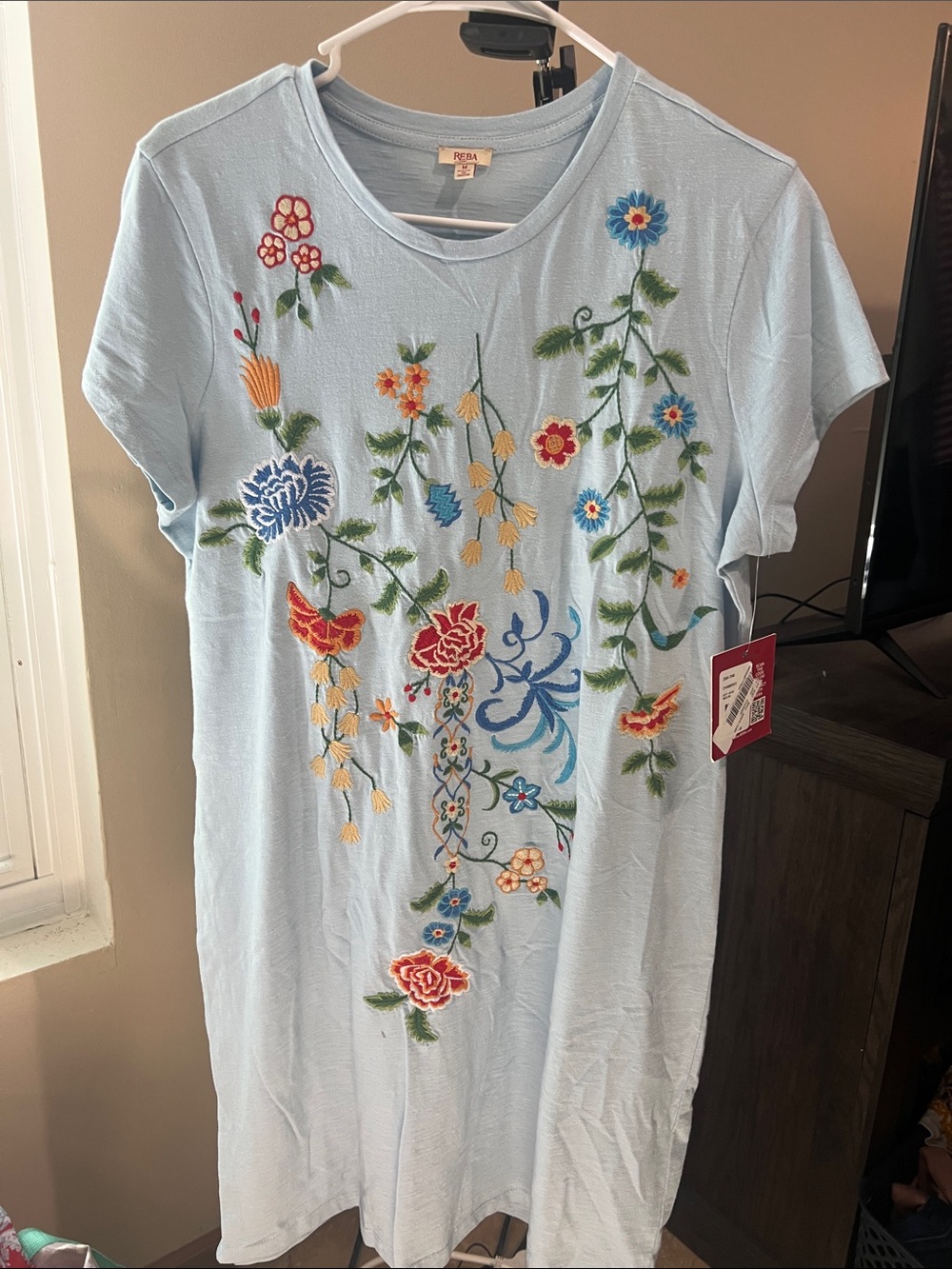 Reba Sky Blue Floral Embroidered Mini Dress